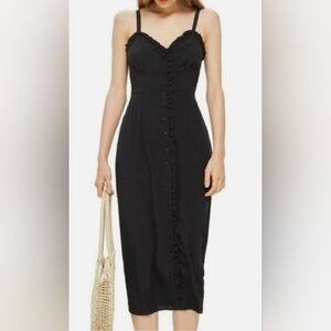 Topshop Black Ruffle Button-down Dress